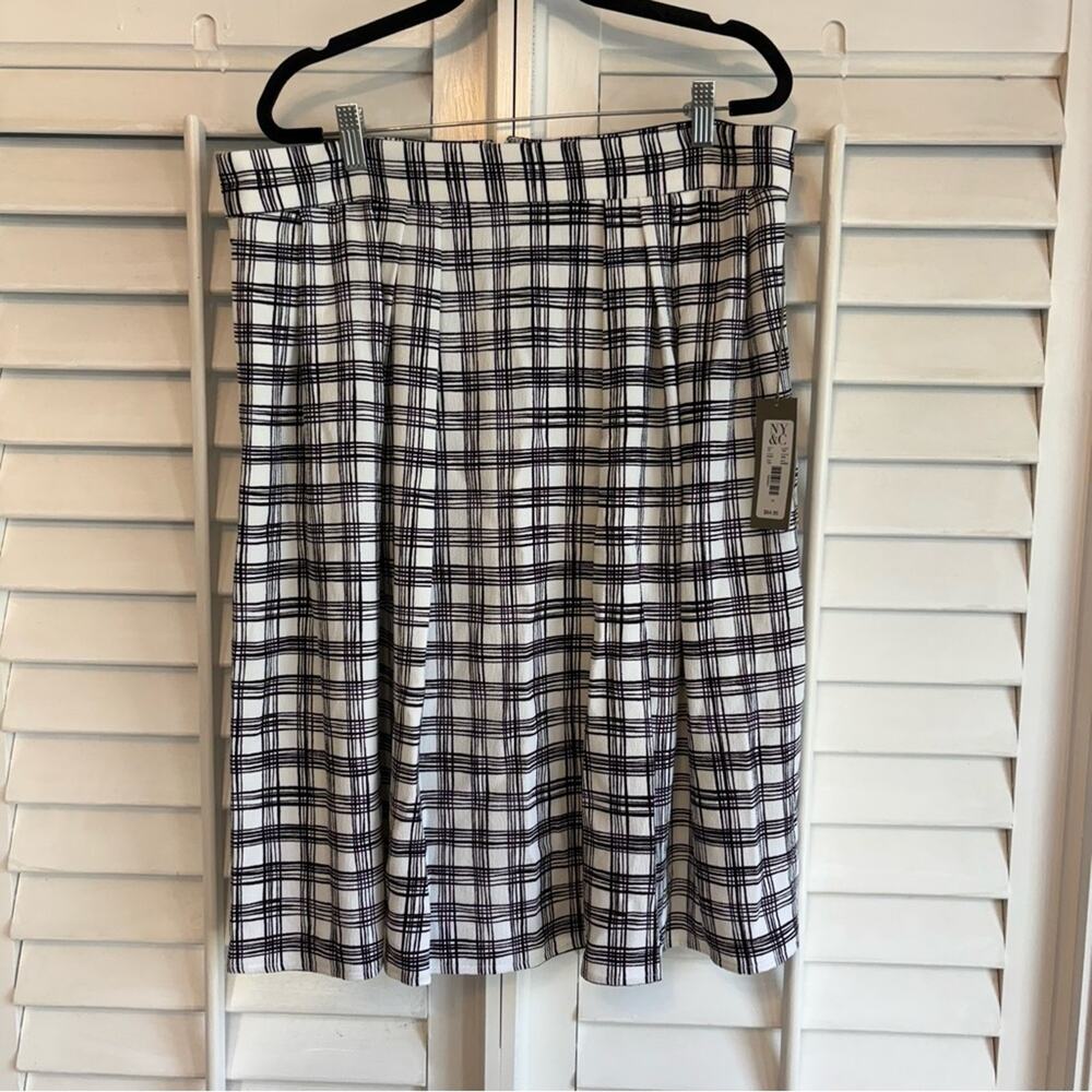New York & Company Eva Mendes Black And White Plaid Midi Skirt Size 14